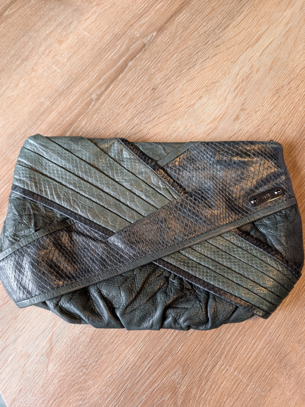 Textured Olive Green Leather Clutch